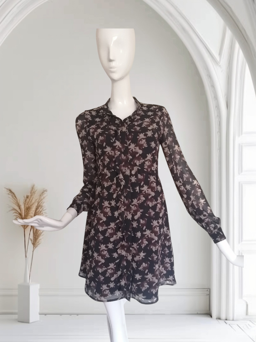 Frank & Oak Black Tunic with Blush Floral Pattern